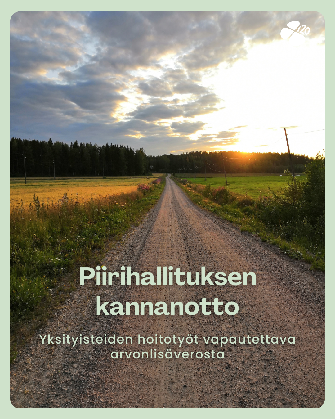 Kuvassa hiekkatie auringonlaskussa.