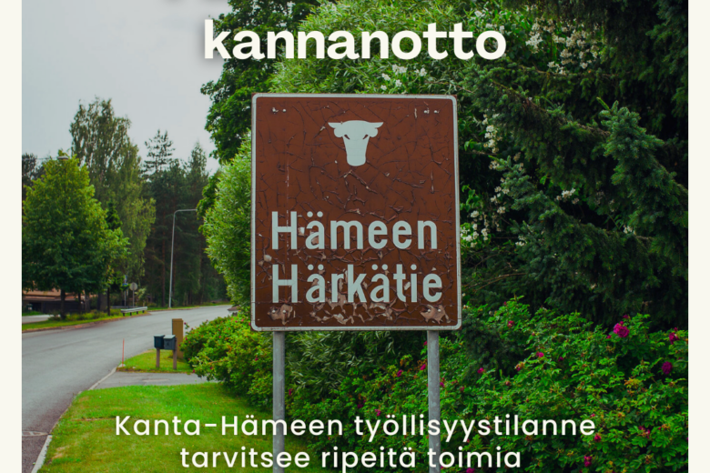 Kuvassa tekstiä, tie ja tiekyltti jossa lukee Härkätie