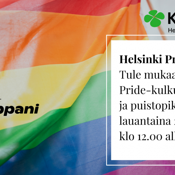 Helsingin Keskusta mukana Helsinki Pride -kulkueessa ja puistojuhlassa 2.7.