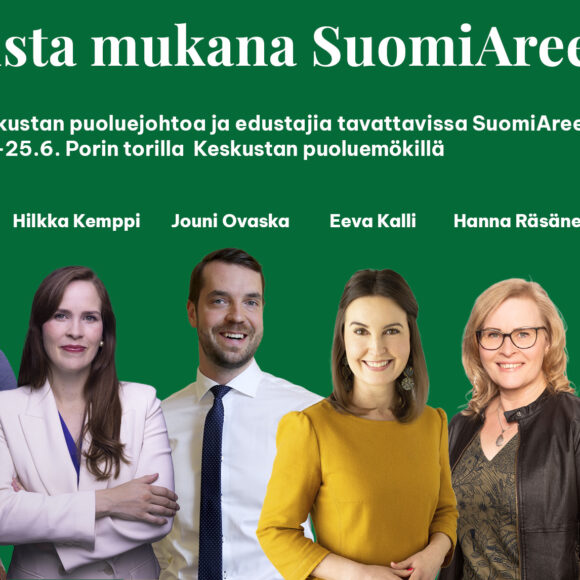 Keskustan johtoa ja edustajia SuomiAreenassa