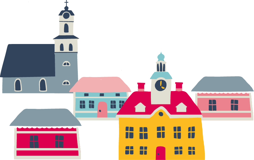 piirroskuva Rauman rakennuksista